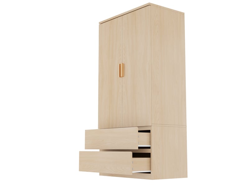  Armoire penderie 70 x 50 x 170 cm blanc et bois clair mdf, 2 tiroirs et panneaux perforés latéraux  - Conforama A