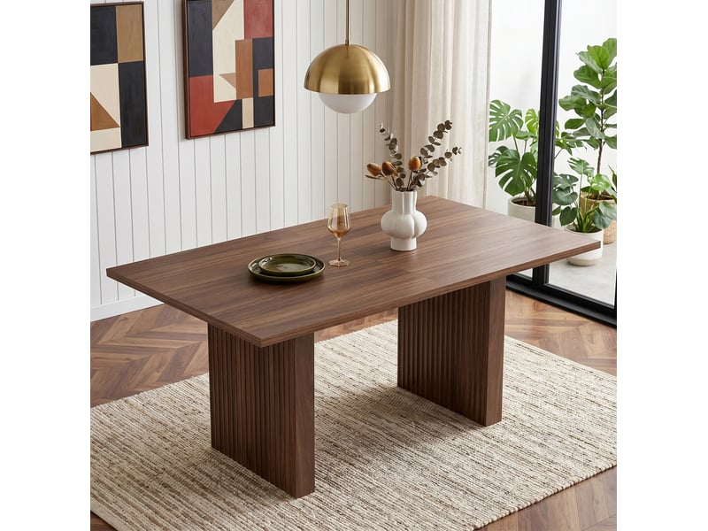 Table à manger extensible 140-200 x 90 cm en mdf noyer, 6 à 8 personnes - Conforama E