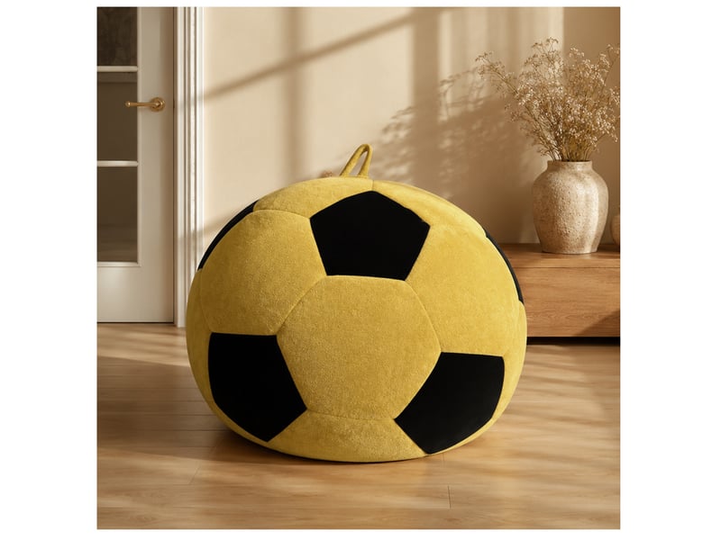Fauteuil pouf ballon de football 100x80 cm détente chambre salon, rembourrage en mousse, flanelle, couleur jaune+noir - Conforama B