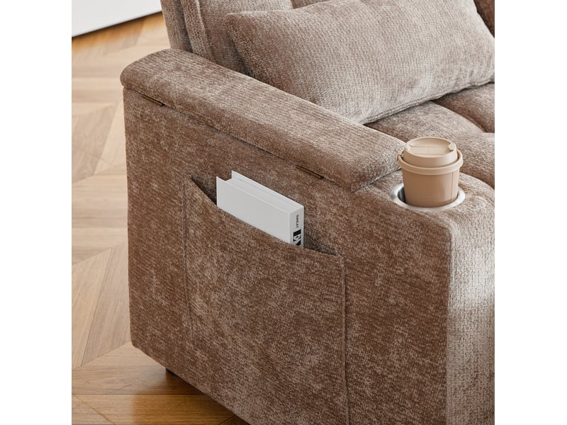  Canapé-lit 3-en-1 142×89×89 cm en chenille avec rangement et porte-gobelets marron chicfurn  - Conforama E