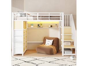 Lit mezzanine 90x200 cm <strong>OKWISH</strong>  <strong></strong> coloris blanc