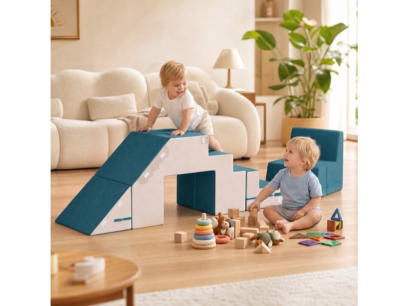  Lot de 2 blocs en mousse pour tout-petits 131x39x44 cm – crème et bleu – housses amovibles lavables  - Conforama B