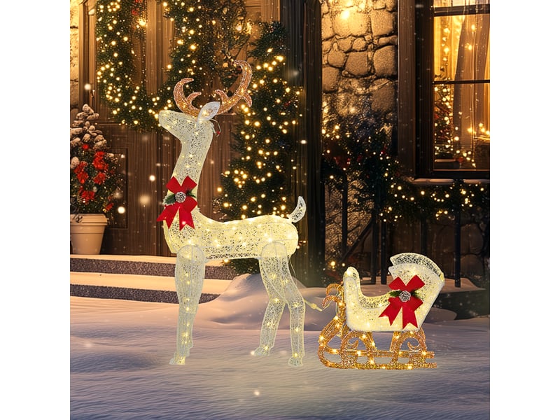  Renne et traîneau lumineux de noël avec 170 led blanc chaud, décoration de noël pour intérieur et extérieur, 50x29x42cm  - Conforama A