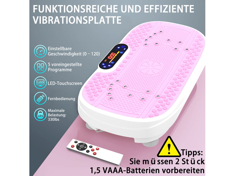  Plateforme vibrante de fitness 53 x 32 x 13 cm rose, abs, caoutchouc et acier, avec 2 bandes de resistance  - Conforama B