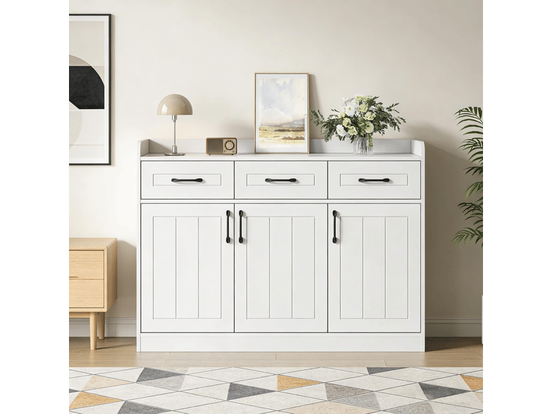  Buffet blanc 120 cm meuble de rangement 3 tiroirs et 3 portes avec étagères réglables  - Conforama D
