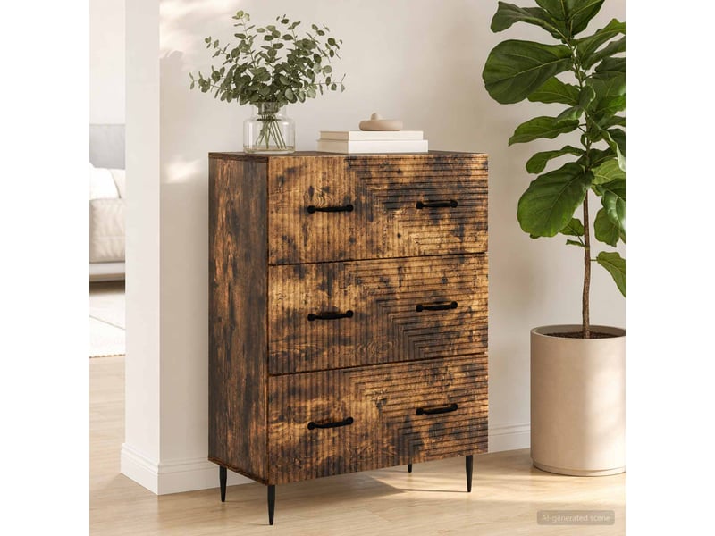  Armoire de rangement bureau, armoire à tiroirs chêne fumé 66 x 34,5 x 89,5 cm  - Conforama B