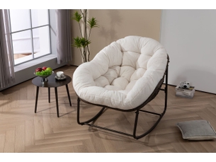 Fauteuil de jardin structure en rotin coussin rembourré fauteuil à bascule fonction relax coloris blanc