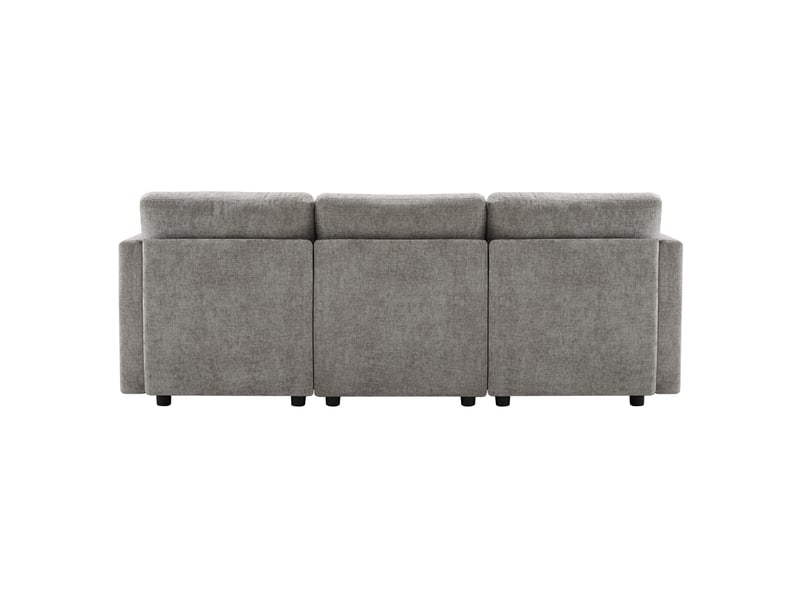  Canapé d’angle 4 places gris en velours côtelé, pouf mobile et accoudoirs réglables pour votre salon  - Conforama D