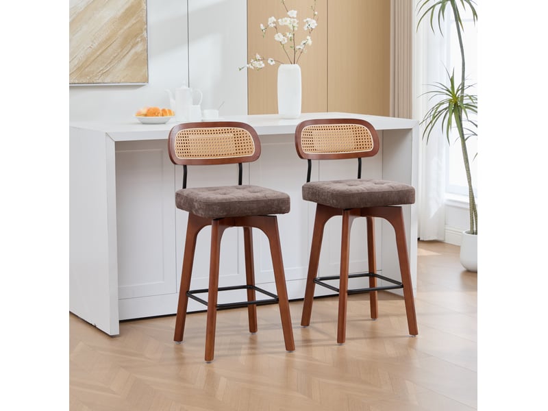  Lot de 2 tabourets de bar pivotants 360° 44x51x96 cm – marron – hauteur réglable et dossier en rotin  - Conforama E