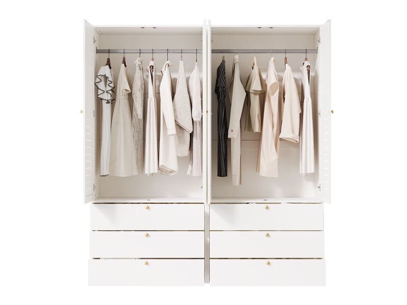 Armoire 4 portes 180x50x200 cm avec 6 tiroirs coloris blanc - Conforama A