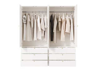 Armoire 4 portes 180x50x200 cm avec 6 tiroirs coloris blanc