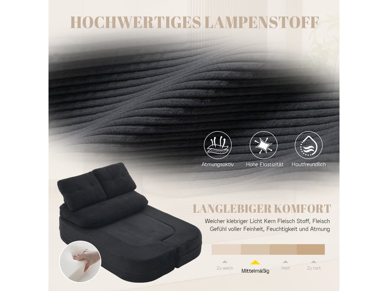 Canapé 2 places en velours côtelé noir avec accoudoirs amovibles et porte-gobelets intégrés - Conforama E