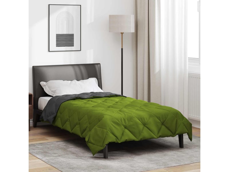  Duvet - couette d'été simple 220 x 135 cm été 200 gsm vert et anthracite  - Conforama D