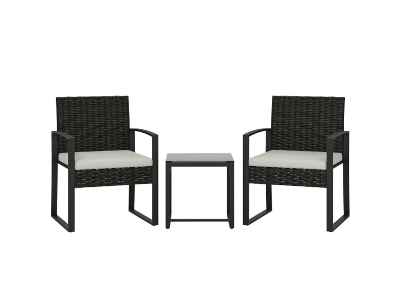 Salon de jardin bistrot 58x55x76 cm 3 pièces avec coussins amovibles métal gris crème  - Conforama A