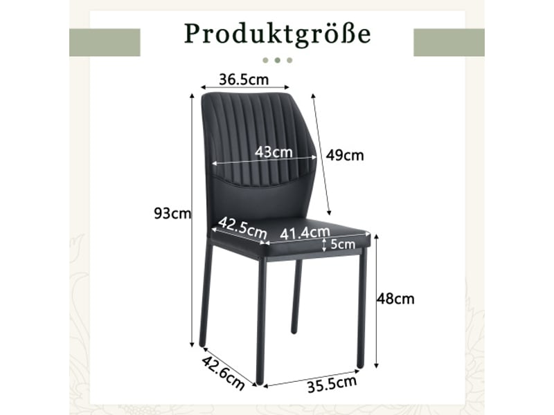 4 chaises à manger – style léger-luxe, dossier pu noir à motif vertical, pieds en métal noirs – idéal salon  - Conforama C