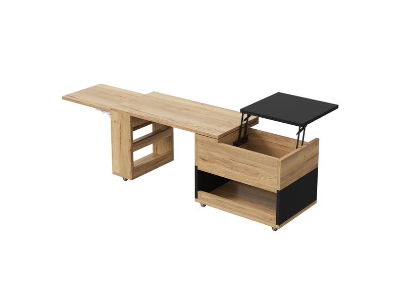  Table basse extensible 161,5x46x67 cm plateau relevable naturel et noir  - Conforama A