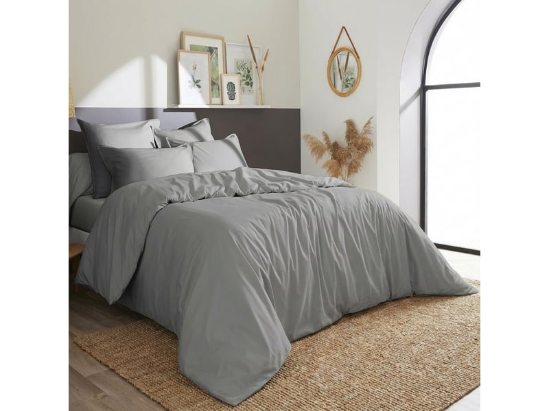  Housse de couette 140x200 cm percale de coton galet PD25271 - Conforama B