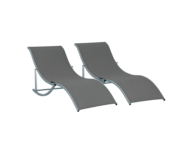  Ensemble de 2 chaises longues de jardin en tissu, ergonomiques et inclinables, en aluminium textline gris foncé, 165 x 61 x 63 cm  - Conforama A