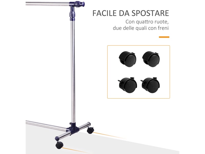  Portant à vêtements simple en acier inoxydable sur roulettes. Largeur et hauteur réglables.  - Conforama E