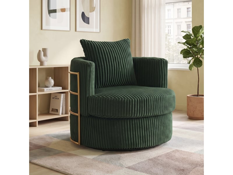  Fauteuil pivotant 360° en velours côtelé vert émeraude, avec rangement  - Conforama B