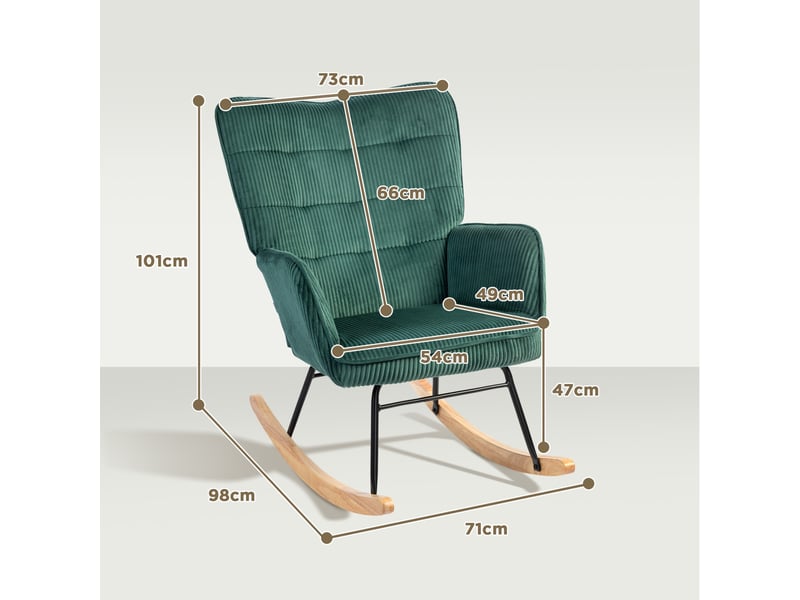  Fauteuil à bascule 71x98x101cm – avec assise rembourrée et pieds patins en bois – polyester - vert foncé  - Conforama C