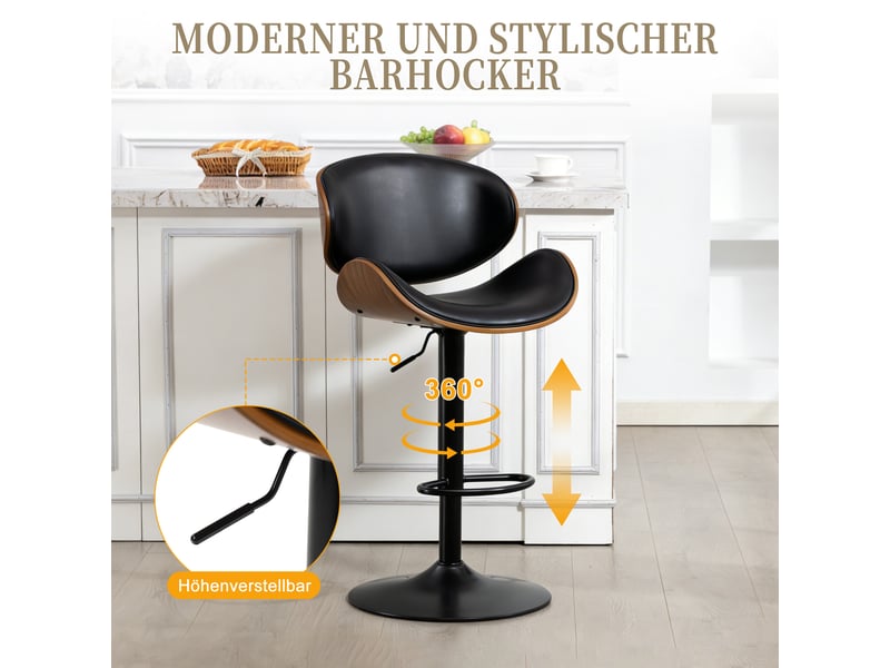  Tabourets de bar lot de 2 réglables et pivotants 360° - lpospi - dossier ergonomique, repose-pieds, simili cuir noir  - Conforama E