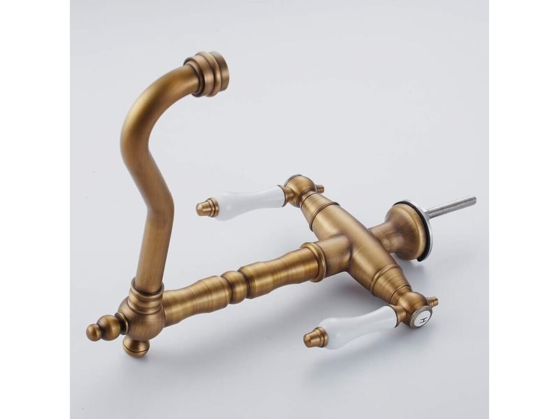  Robinet mitigeur traditionnel pour évier de cuisine en laiton massif avec double poignée bronze antique （antique）  - Conforama E