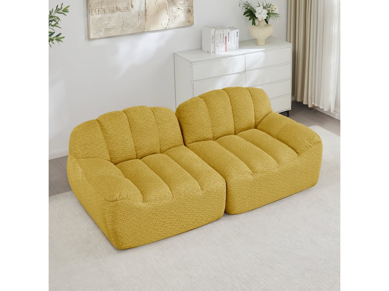  Canapé droit coquille 2 places bouclette jaune – 210 x 104 x 79 cm Fay Lum - Conforama D