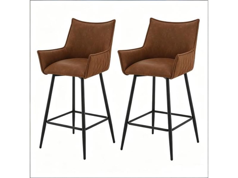  Ensemble 2 pièces: chaise à manger avec accoudoirs et dossier incurvé + tabouret de bar vintage ergonomique  - Conforama A