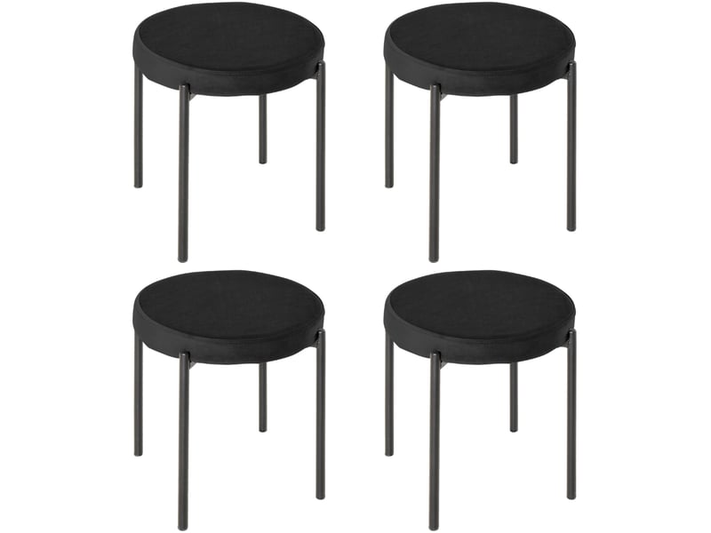  Lot de 4 tabourets de salle à manger empilables avec assise rembourrée aspect velours en métal noir  - Conforama A