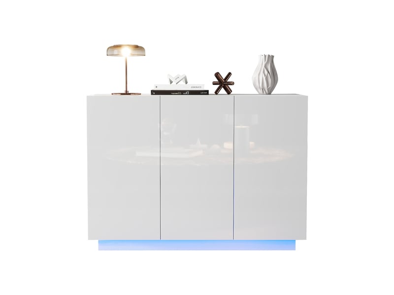 Buffet blanc laqué 120 cm meuble de rangement avec led 3 portes - Conforama A