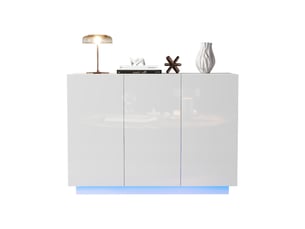 Buffet blanc laqué 120 cm meuble de rangement avec led 3 portes