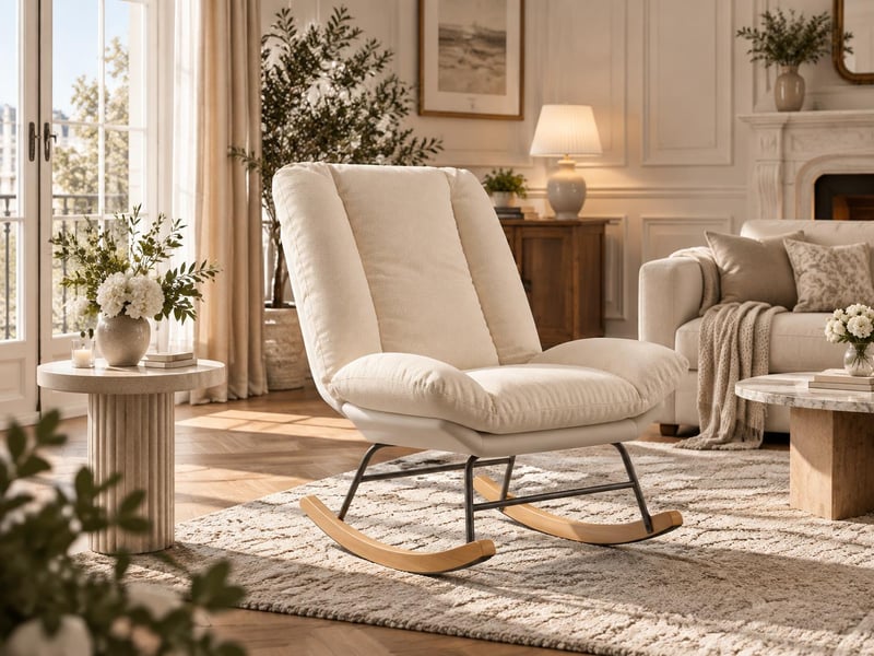 Fauteuil à bascule 5 positions – fauteuil à bascule inclinable  –  housses amovibles – accoudoirs confortables – lin beige – 62x90.5x100 cm  - Conforama B