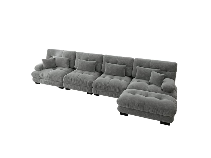  Canapé d'angle, canapé modulable – style cloud, pouf amovible, 4 places, gris, en chenille  - Conforama W
