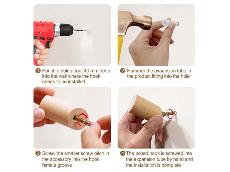  Lot de 6 crochets muraux en bois pour suspendre des manteaux, crochet porte manteau mural bois (3 x 6 cm) pour vêtements écharpes, marron  - Conforama C