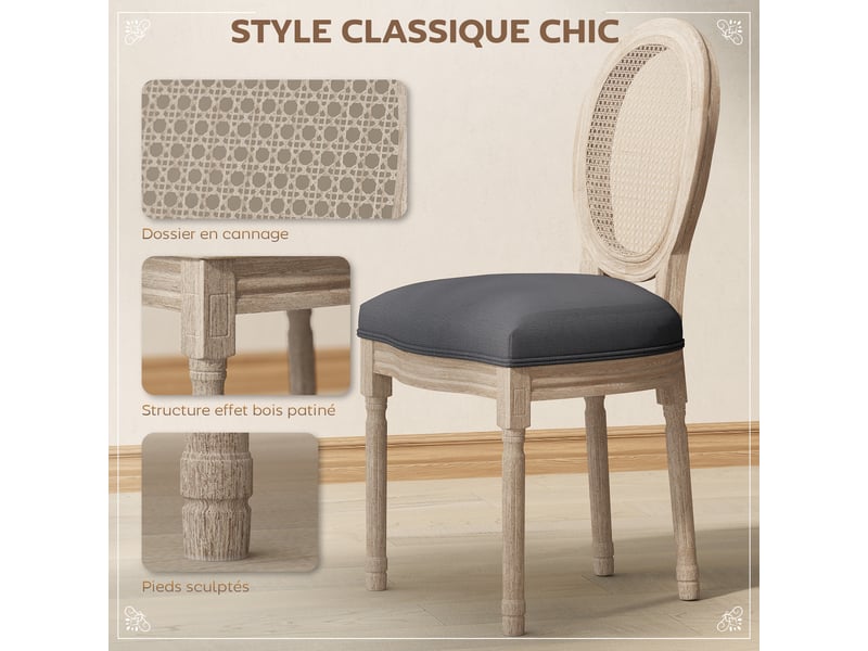  Lot de 2 chaises de salle à manger - bois massif sculpté - chaise de salon médaillon style louis xvi, patiné  - Conforama A