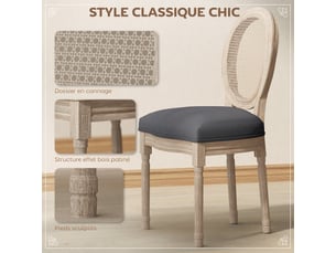 Lot de 2 chaises de salle à manger - bois massif sculpté - chaise de salon médaillon style louis xvi, patiné