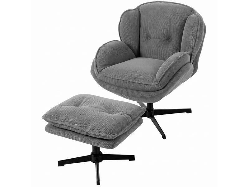 Fauteuil relax pivotant à 360° avec repose-pieds réglable en hauteur et dossier rembourré en chenille grise - Conforama A