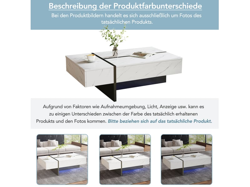  Table basse 105x60x35 cm avec led et 3 tiroirs coloris blanc  - Conforama E
