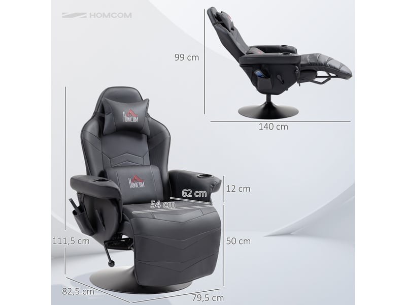 Fauteuil massant électrique inclinable avec repose-pieds - pivotant à 360°, simili cuir - noir - Conforama D