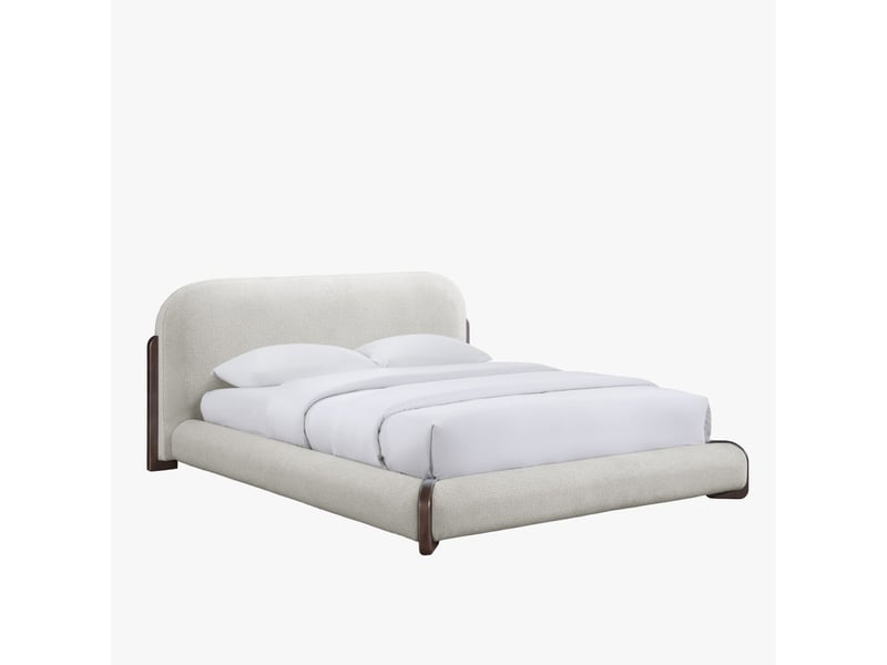  Lit double en tissu beige et bois foncé 180x200 cm  - Conforama A
