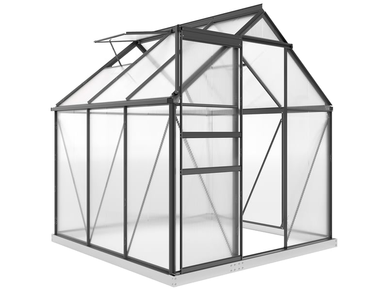  Serre en polycarbonate et aluminium avec porte à charnières et fenêtre de toit, 3,6 m², grise  - Conforama A