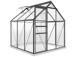 Serre en polycarbonate et aluminium avec porte à charnières et fenêtre de toit, 3,6 m², grise