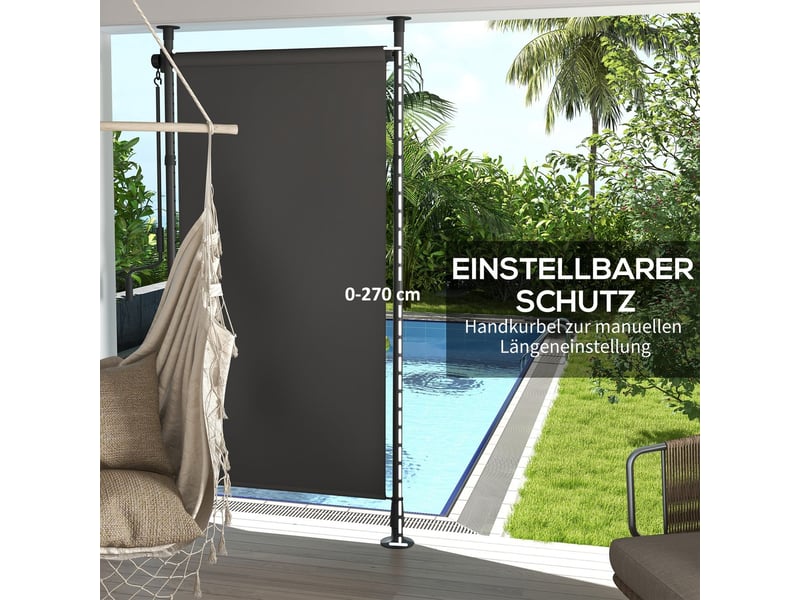 Parasol 120x220x310, store vertical parasol, résistant aux intempéries, à manivelle, polyester, gris foncé - Conforama E