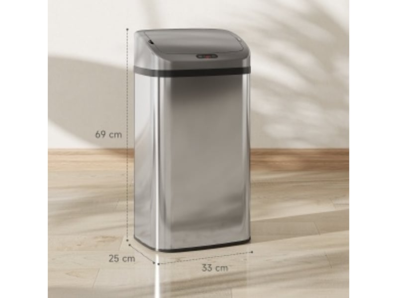 Poubelle automatique à capteur 48 l 33x25x69 cm – argent – ouverture infrarouge sans contact hygiénique - Conforama B