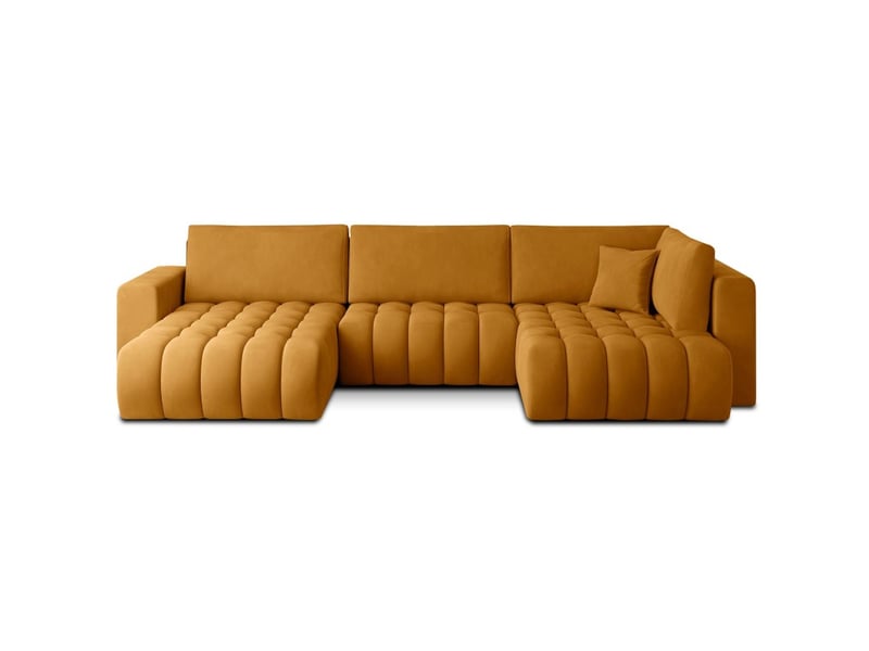  Canapé d'angle bonita convertible 6 places jaune orangé tissu – gauche – 350x175cm  - Conforama A