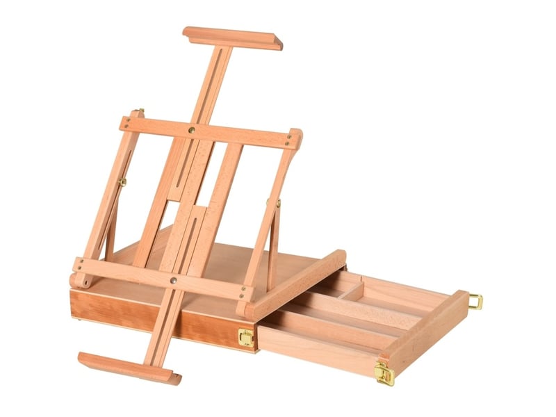  Chevalet d'atelier pliable 42x36x12,5 cm - naturel - réglable, tiroir à 4 compartiments  - Conforama A