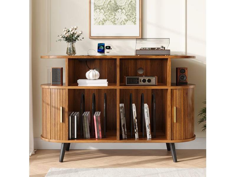 Buffet vinyles hifi avec rangement et station de charge 110 cm homvra - Conforama D
