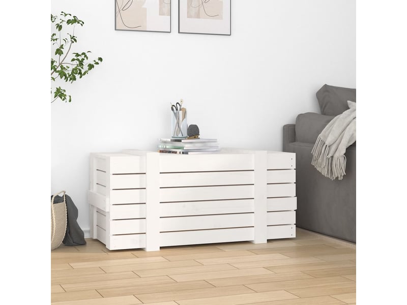  Boîte de rangement, coffre de rangement blanc 91x40,5x42 cm bois massif de pin  - Conforama C