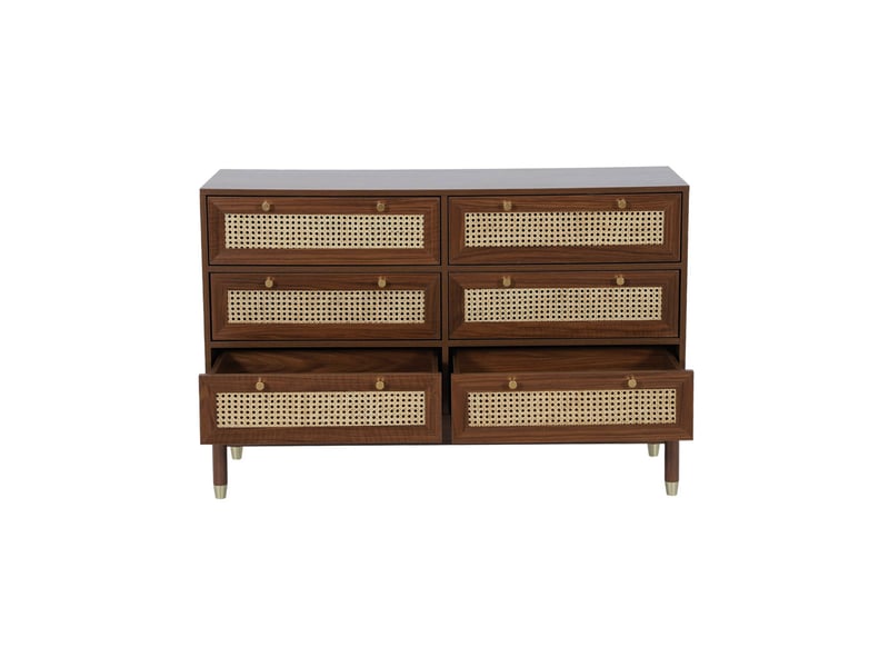  Commode décor bois et cannage 6 tiroirs teinte noyer - judith  - Conforama C